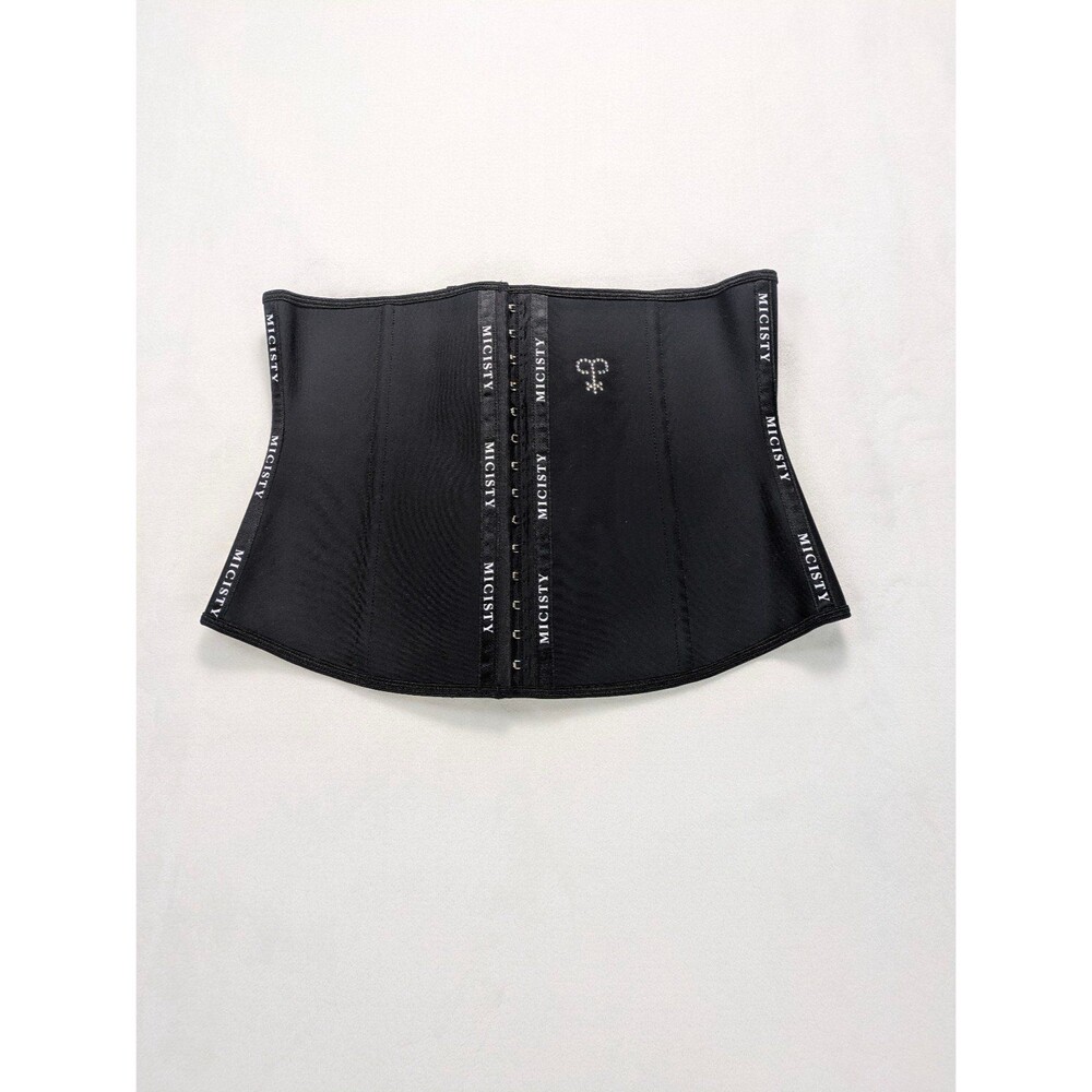 Micisty Black Latex Waist Trainer Cincher Shapewear Rhinestone Logo Size Large